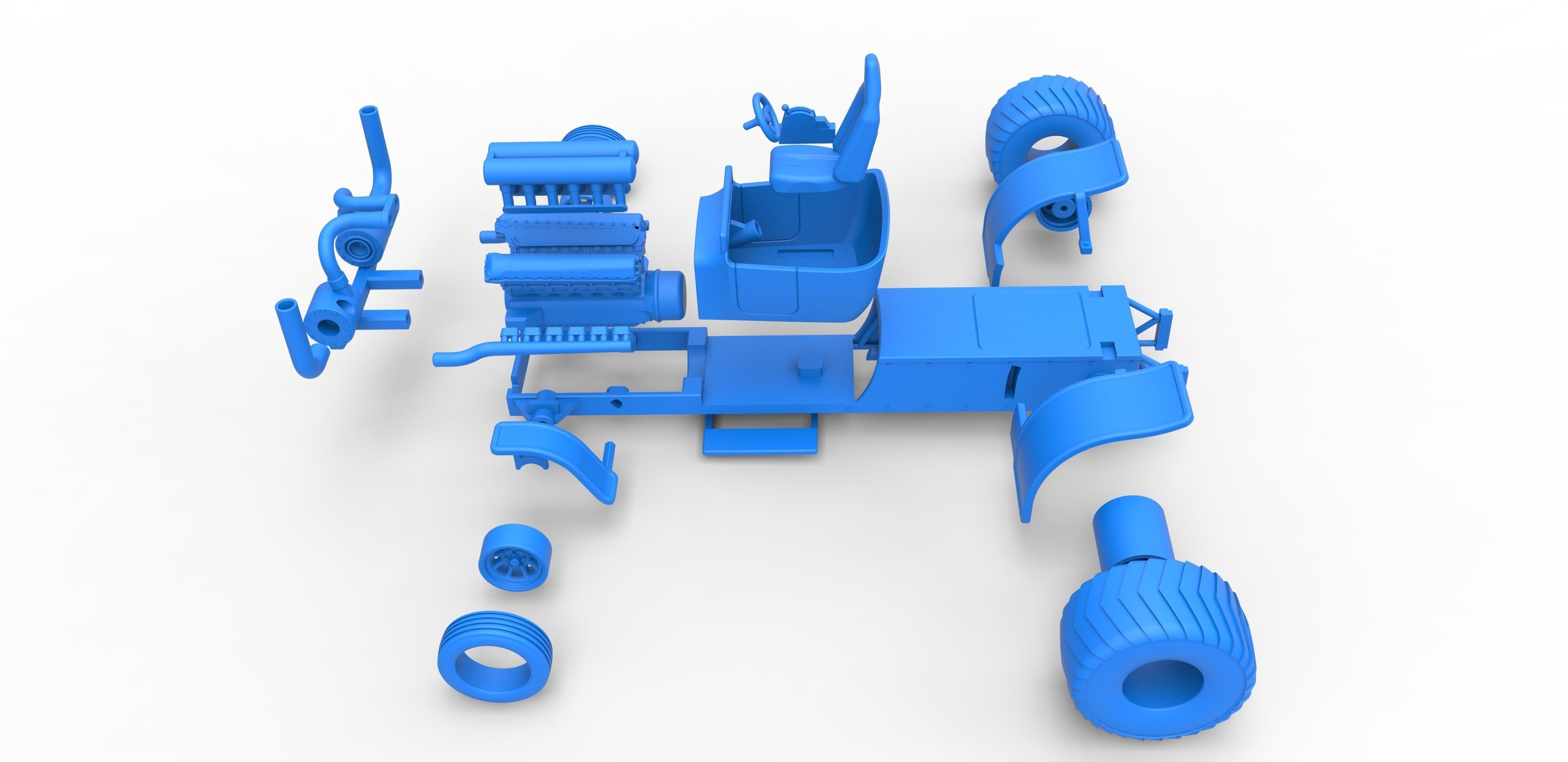 Pulling truck 2wd Hot rod with turbo V12 Scale 1 to 25 3D print model_34