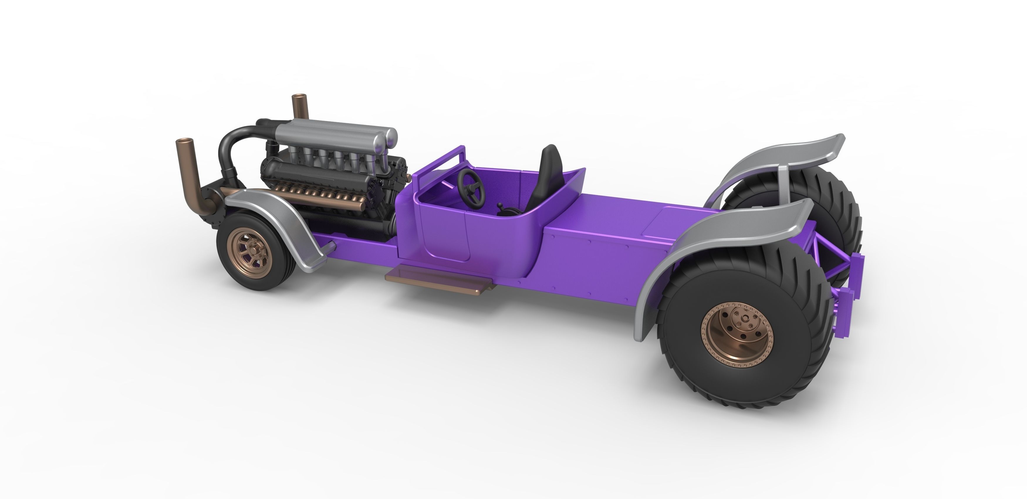 Pulling truck 2wd Hot rod with turbo V12 Scale 1 to 25 3D print model_11