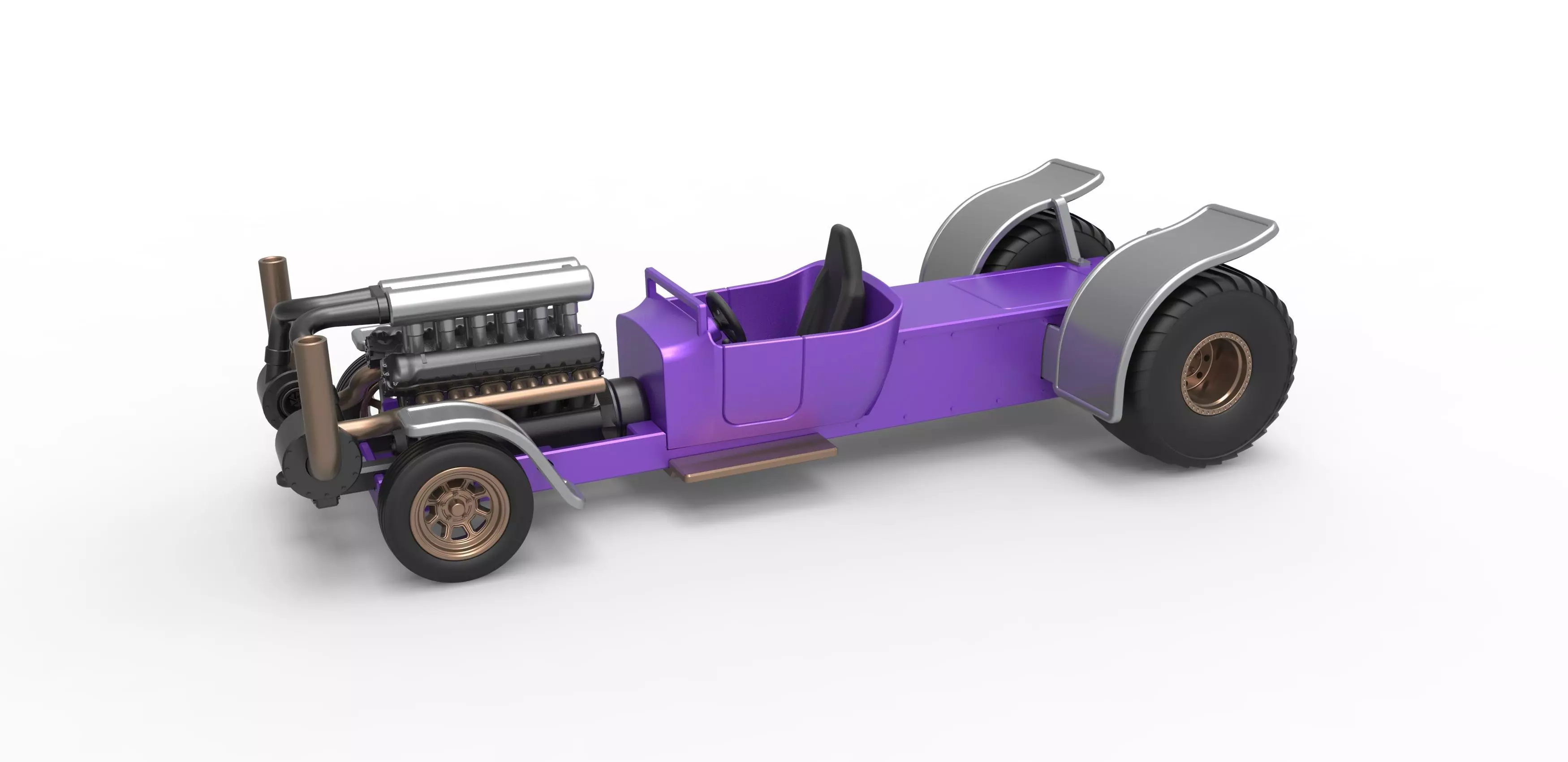 Pulling truck 2wd Hot rod with turbo V12 Scale 1 to 25 3D print model_0