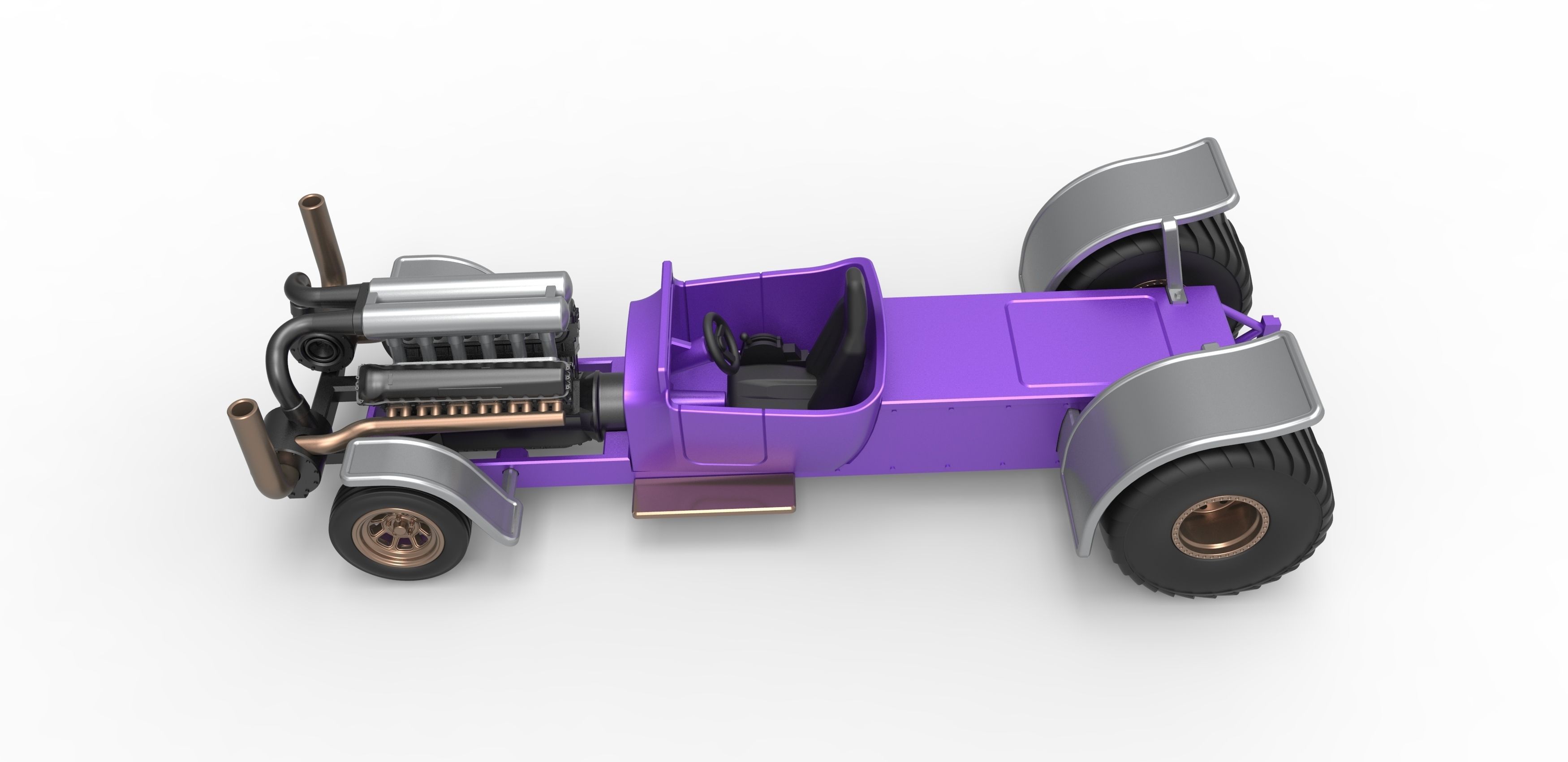 Pulling truck 2wd Hot rod with turbo V12 Scale 1 to 25 3D print model_9