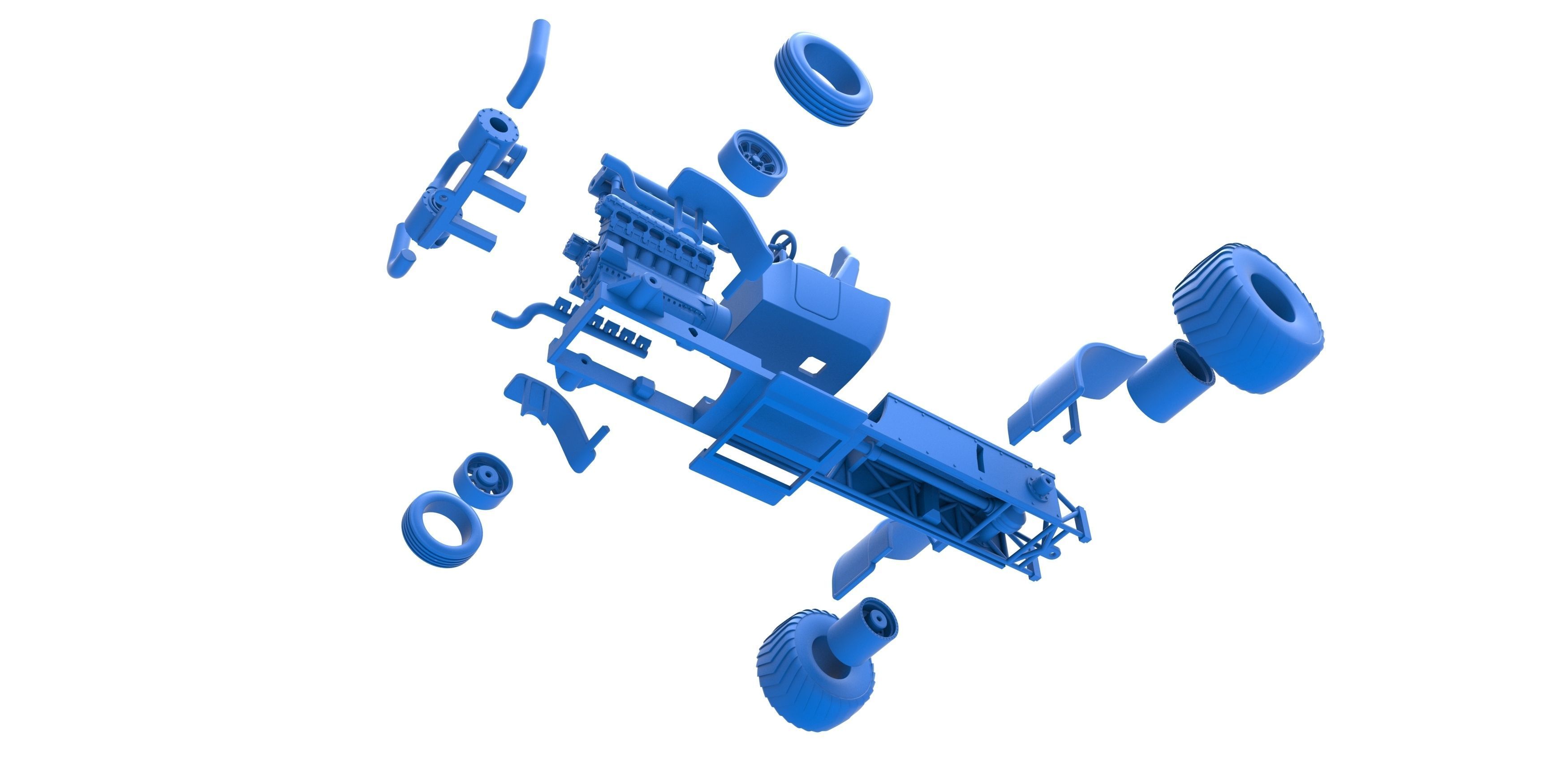 Pulling truck 2wd Hot rod with turbo V12 Scale 1 to 25 3D print model_31