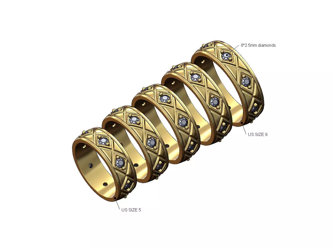 Diamond cross engraved band US sizes 5to9 3D print model