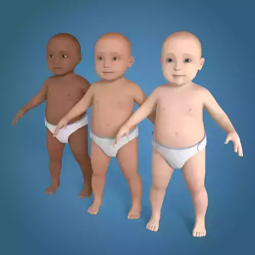 Baby with 3 Skin Textures Low-poly 3D model
