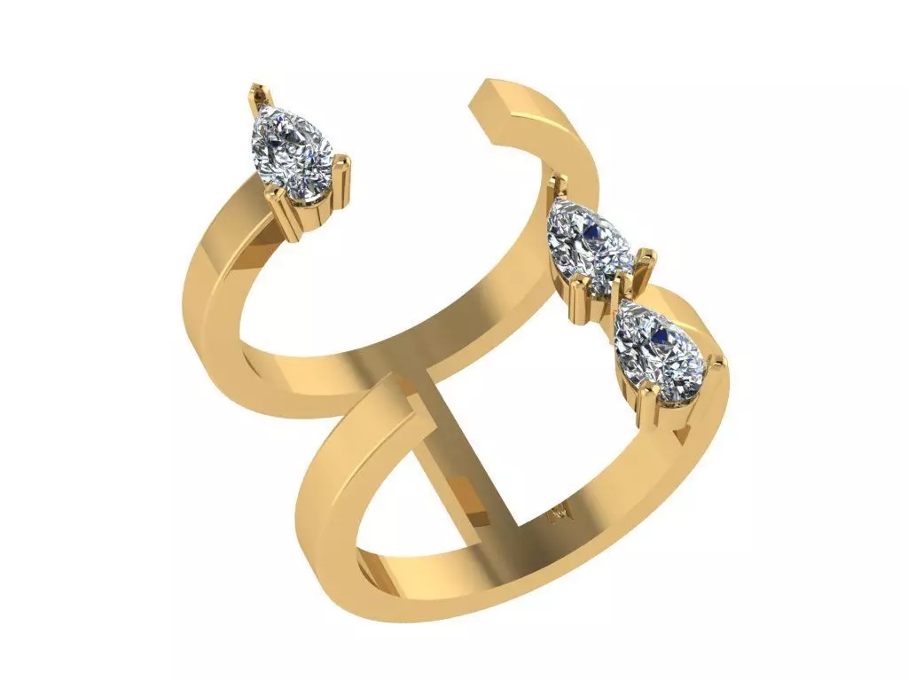 Ring315 gold ring with three diamonds 3D print model