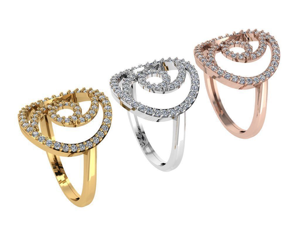 Ring316 gold ring with diamonds in center 3D print model_4