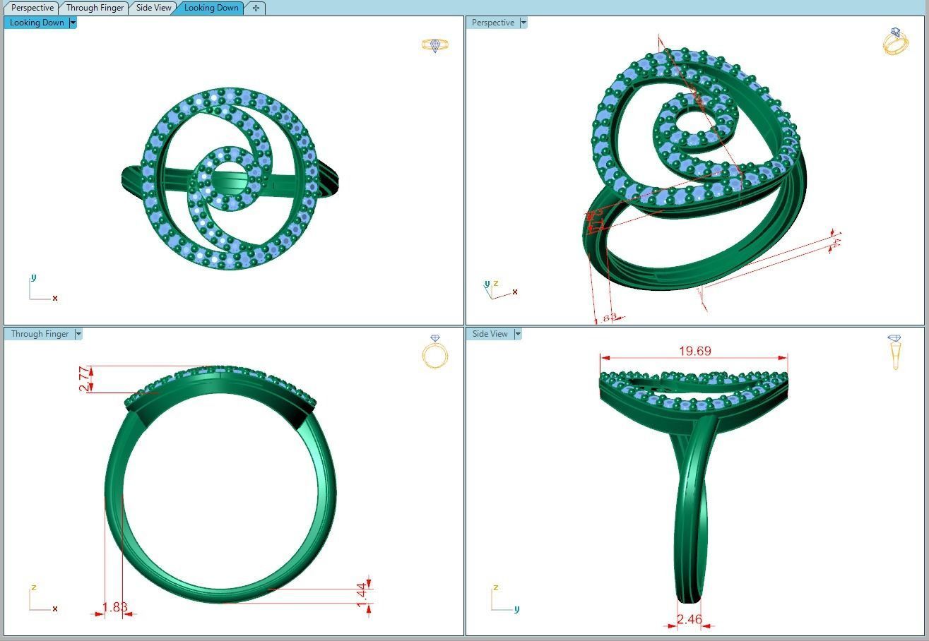 Ring316 gold ring with diamonds in center 3D print model_5