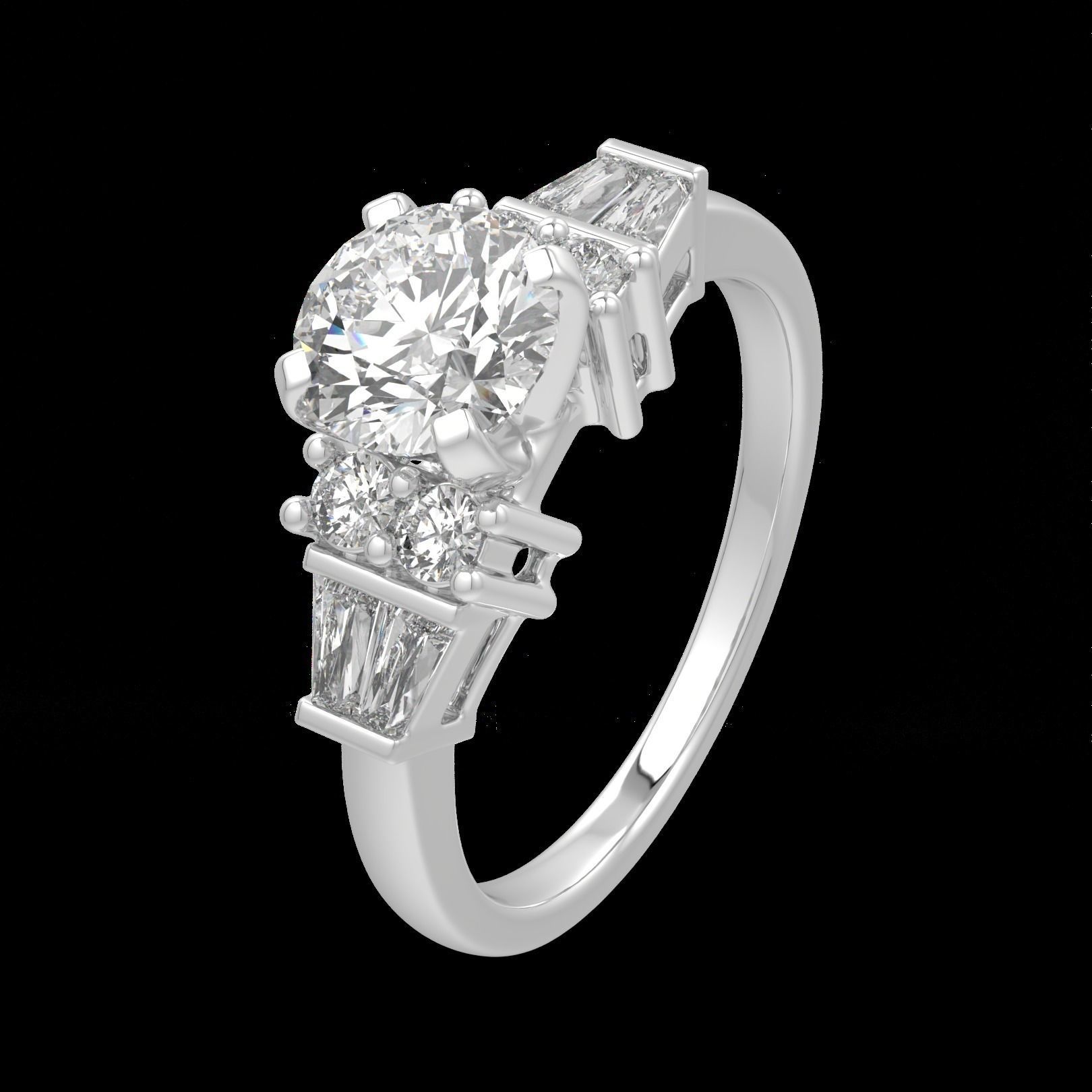 Engagement Ring with baguettes  3D print model_1