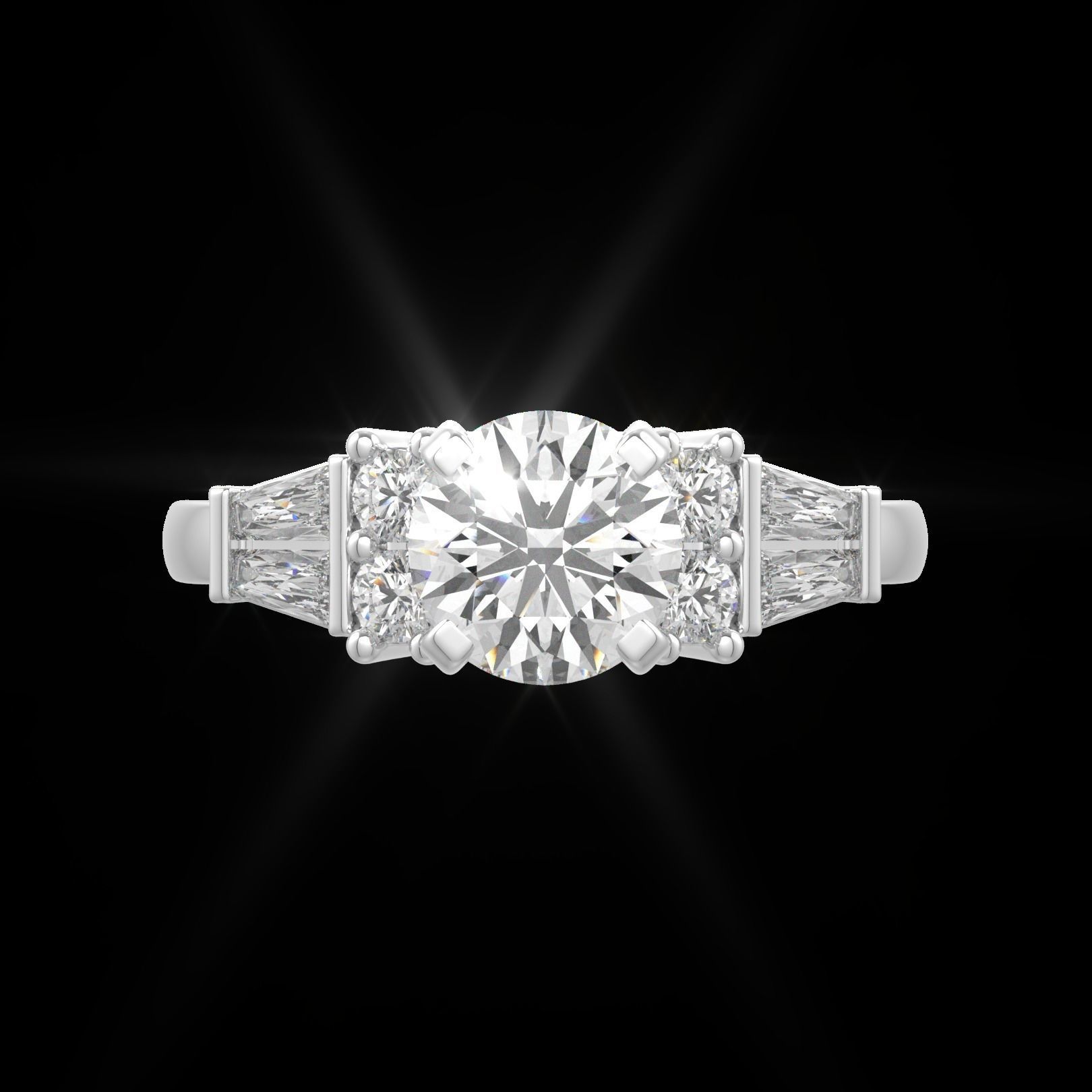 Engagement Ring with baguettes  3D print model_2