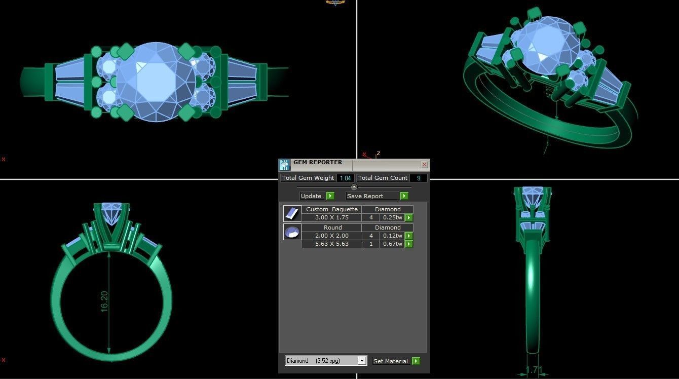 Engagement Ring with baguettes  3D print model_3