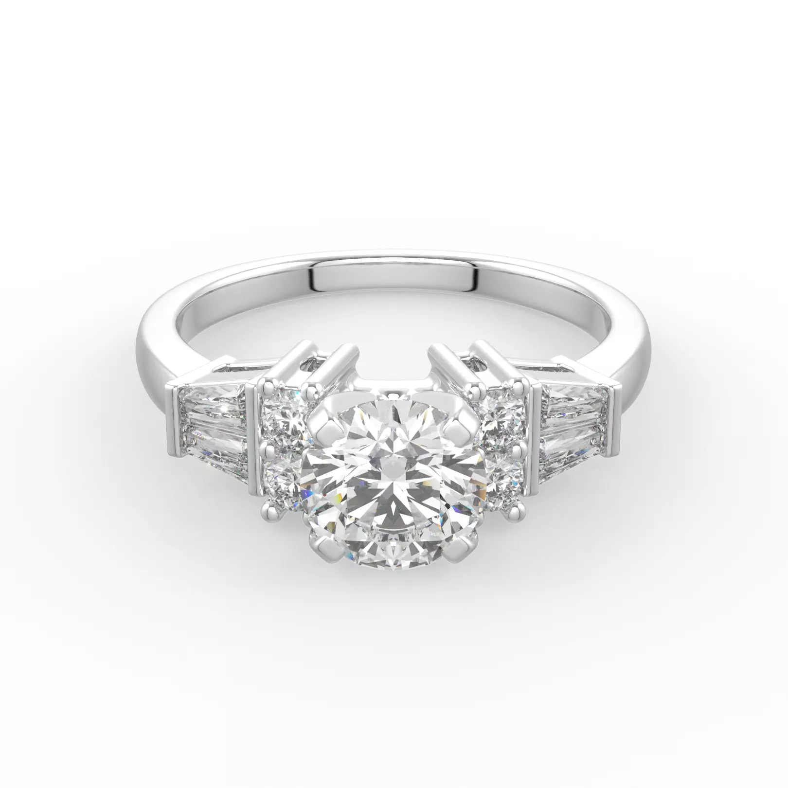 Engagement Ring with baguettes  3D print model_0
