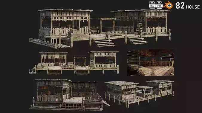 Old Wooden Storage Building 4K Textures GameReady 82 Low-poly 3D model