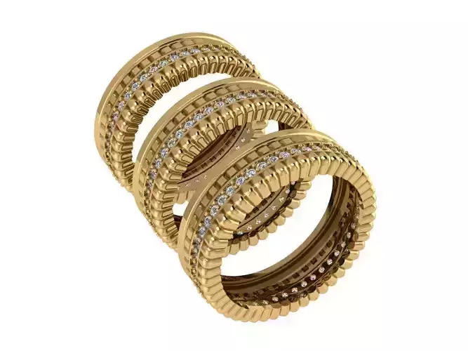 Ring323 three gold - plated rings with diamonds