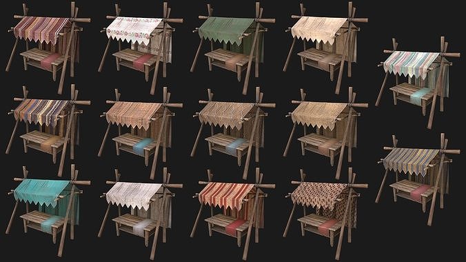 Medieval Market Street Stalls Tent Pack Fruit and Vegetable  Low-poly 3D model 2