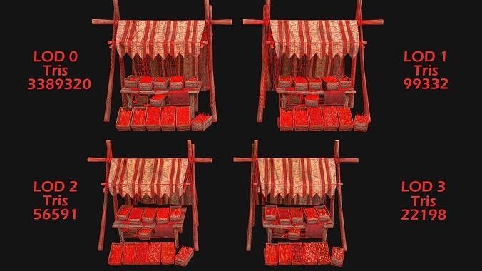 Medieval Market Street Stalls Tent Pack Fruit and Vegetable  Low-poly 3D model 6
