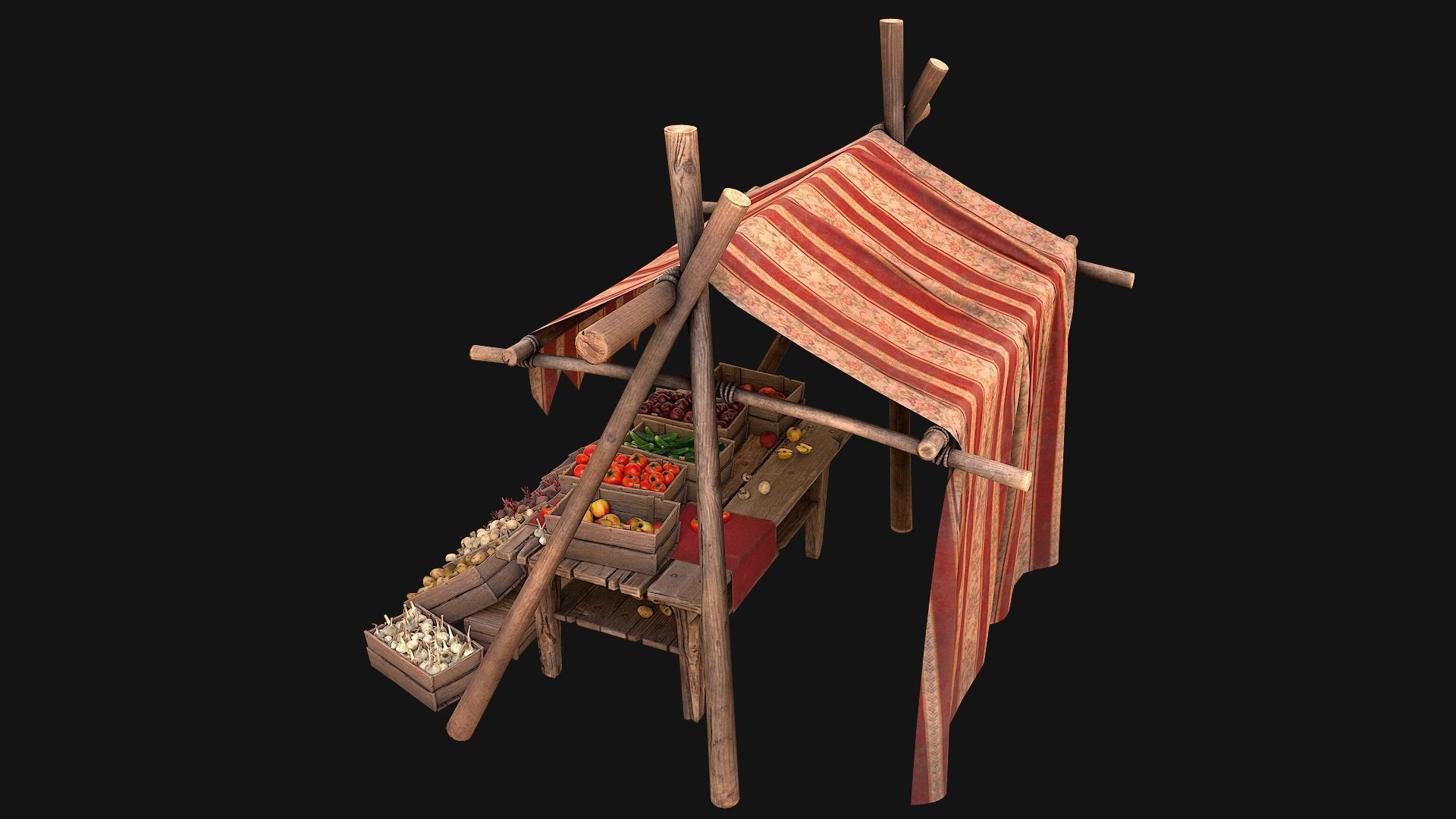 Medieval Market Stalls Tent Pack Fruit and Vegetable  Low-poly 3D model_8