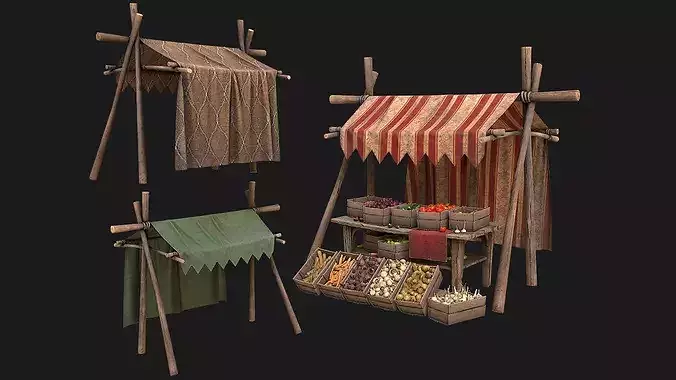 Medieval Market Street Stalls Tent Pack Fruit and Vegetable 