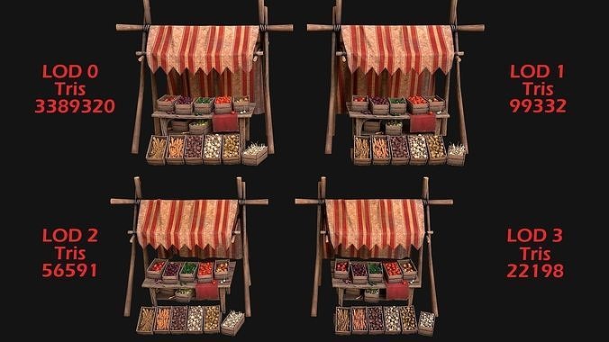 Medieval Market Street Stalls Tent Pack Fruit and Vegetable  Low-poly 3D model 5