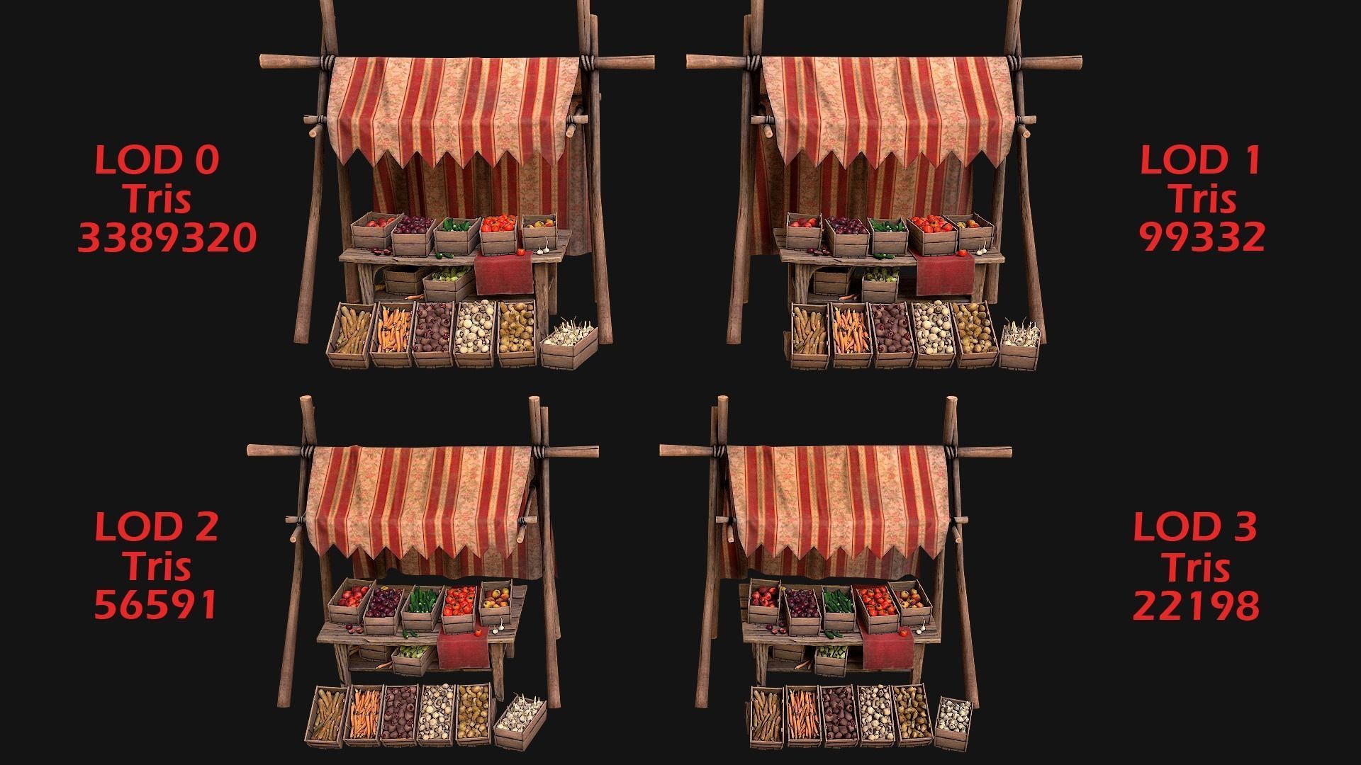 Medieval Market Stalls Tent Pack Fruit and Vegetable  Low-poly 3D model_5