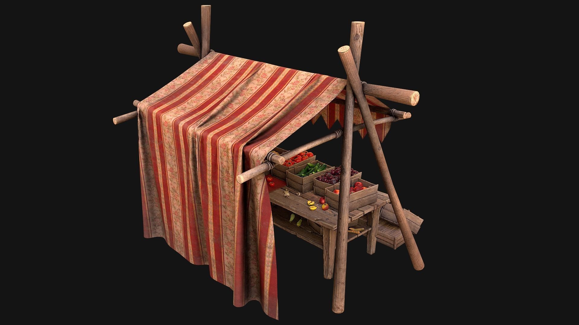 Medieval Market Stalls Tent Pack Fruit and Vegetable  Low-poly 3D model_7