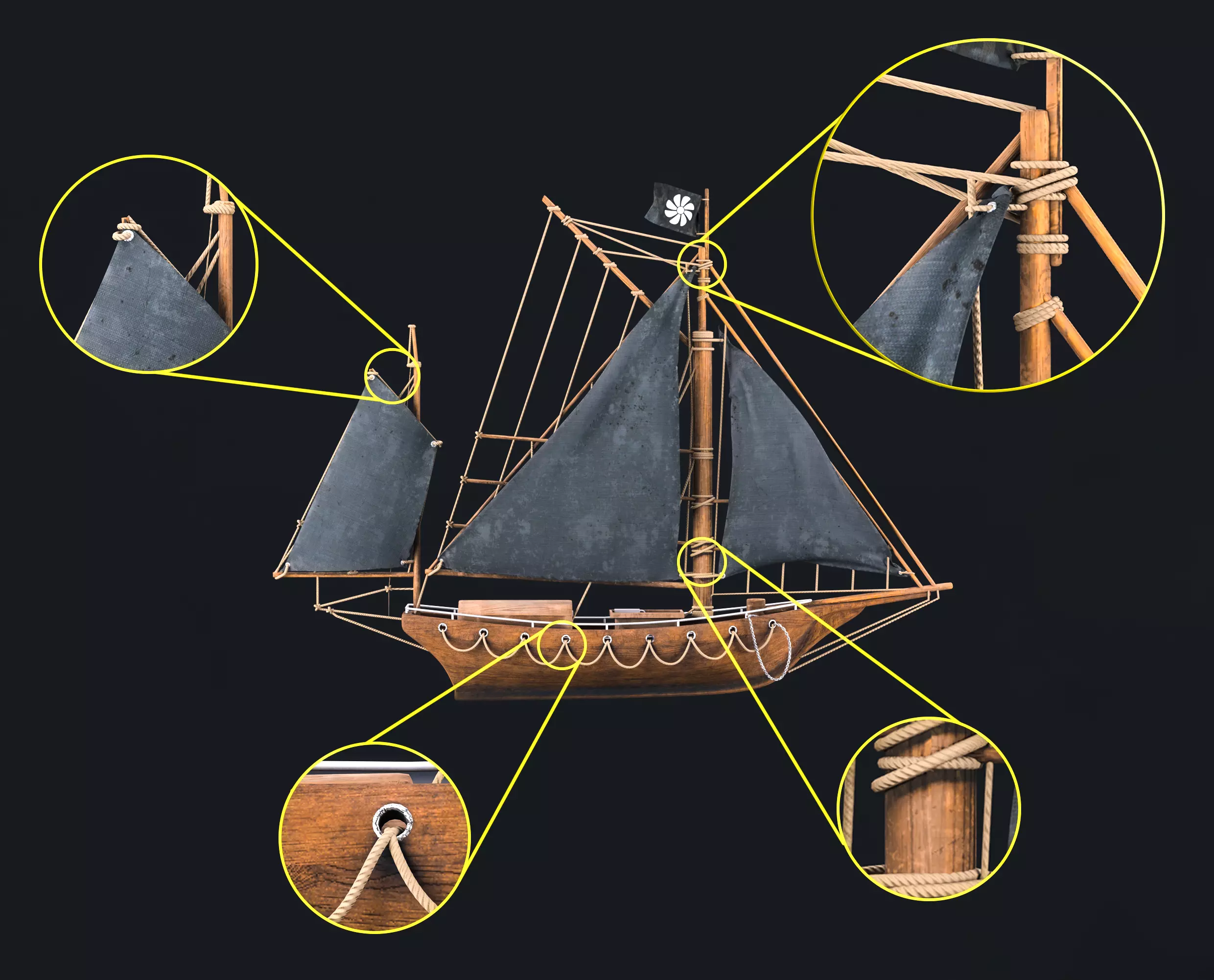 Old wooden ship 3D model_0