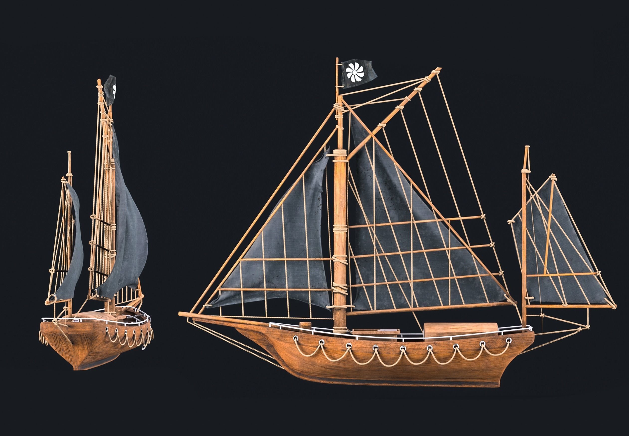 Old wooden ship 3D model_2
