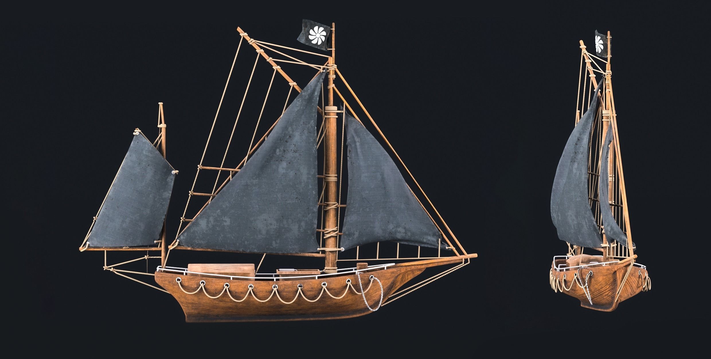 Old wooden ship 3D model_1