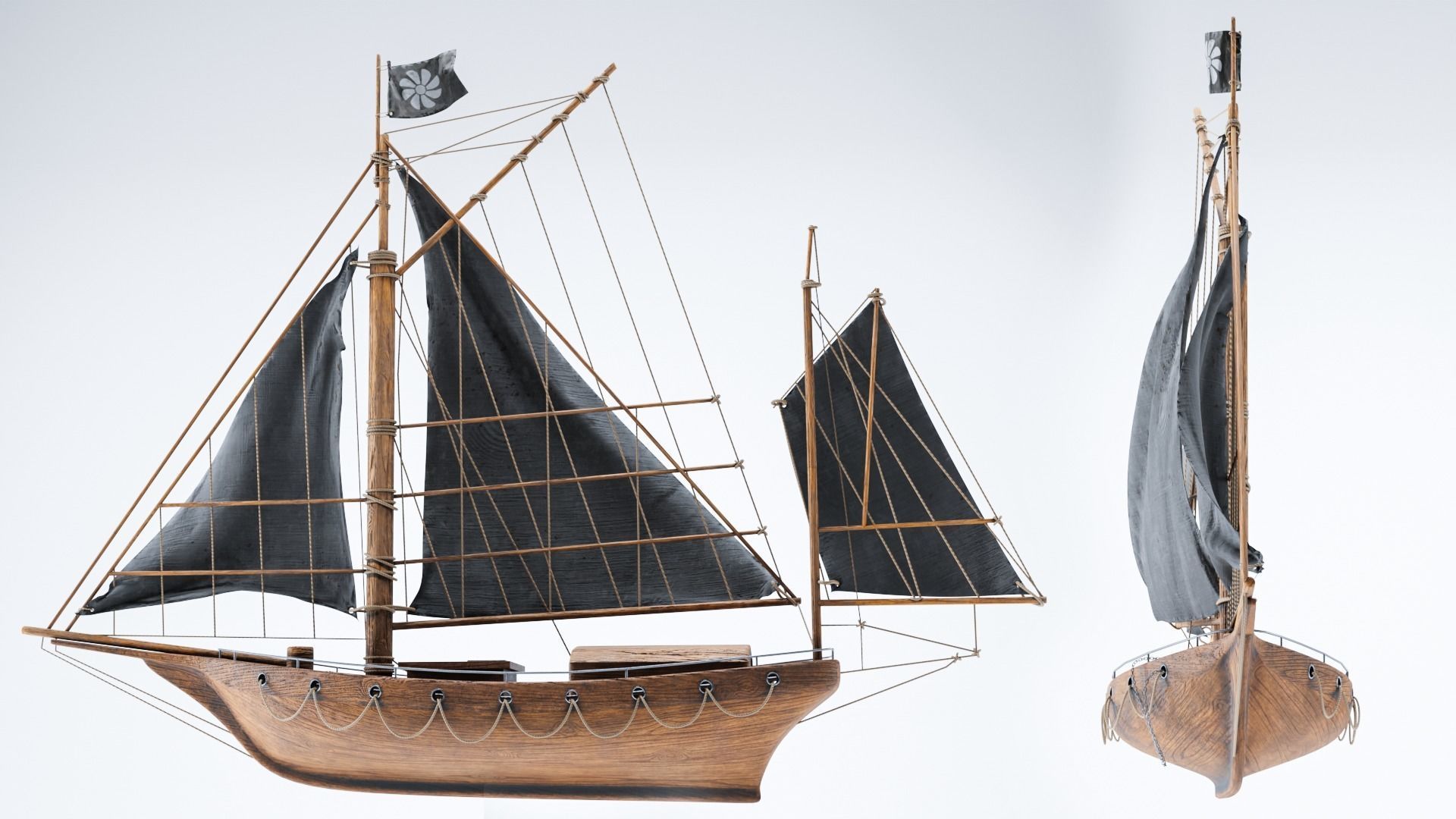 Old wooden ship 3D model_4