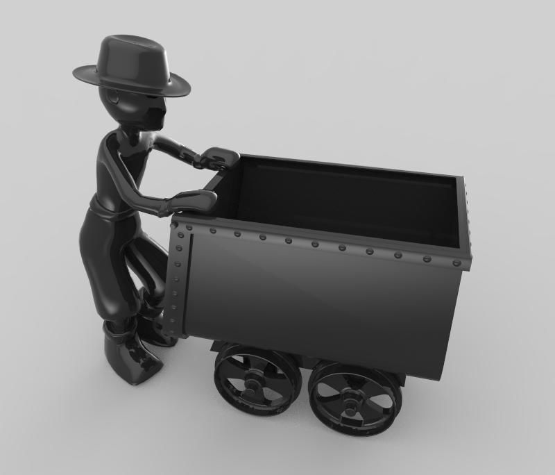 The Miner person pushing cart 3D model_6