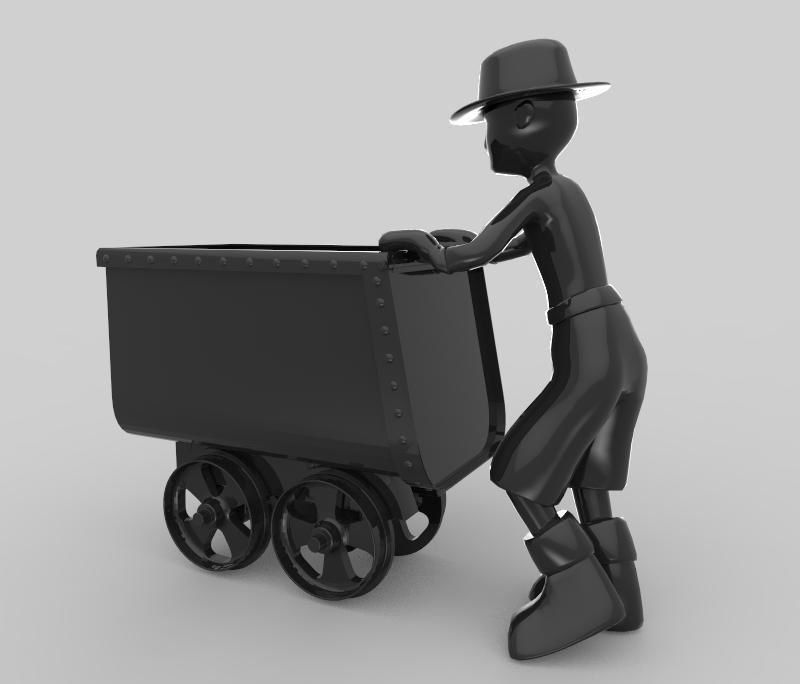 The Miner person pushing cart 3D model_3