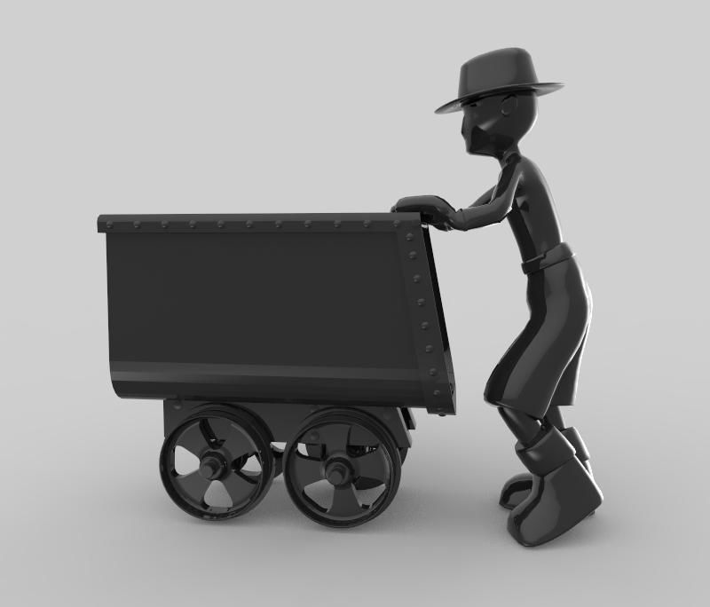 The Miner person pushing cart 3D model_5