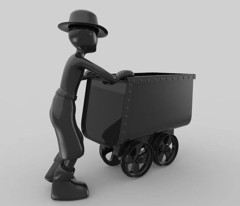 The Miner person pushing cart 3D model_2