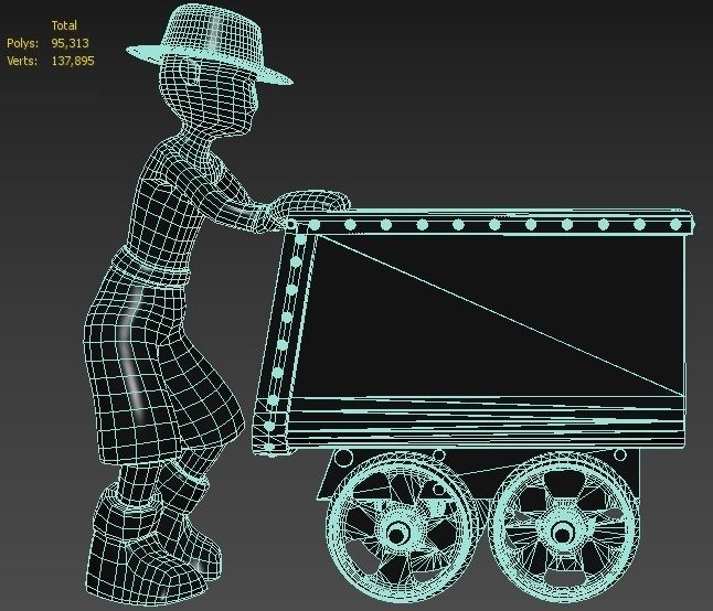 The Miner person pushing cart 3D model_11