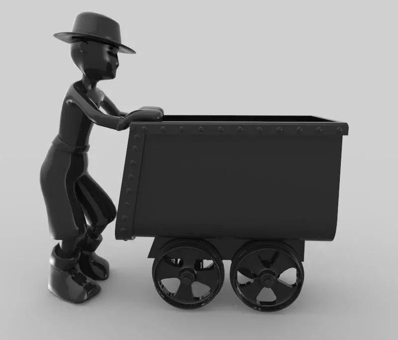The Miner person pushing cart 3D model_0