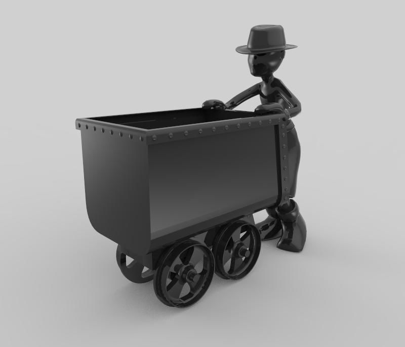 The Miner person pushing cart 3D model_4