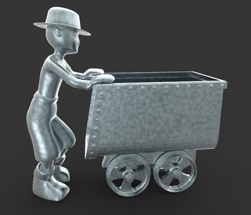 The Miner person pushing cart 3D model_7
