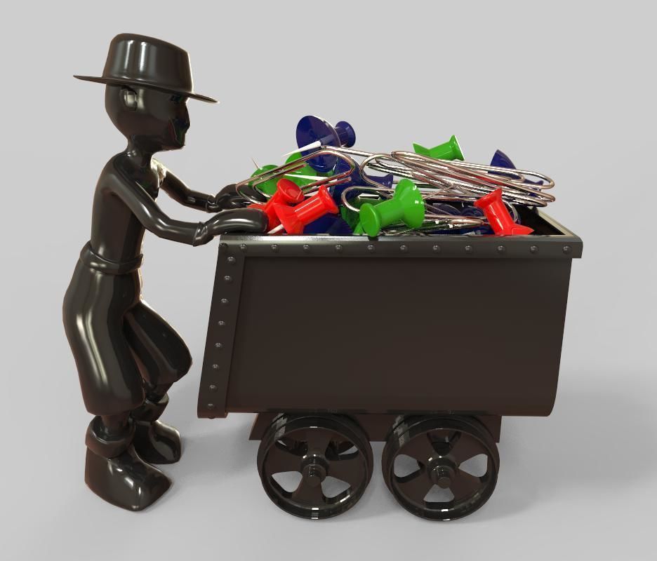 The Miner person pushing cart 3D model_8