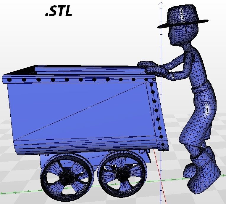 The Miner person pushing cart 3D model_12
