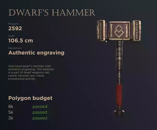 Dwarf hammer Low-poly 3D model