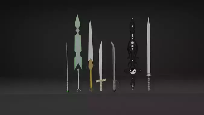 7 Swords made from art taken from the Internet Free low-poly 3D model