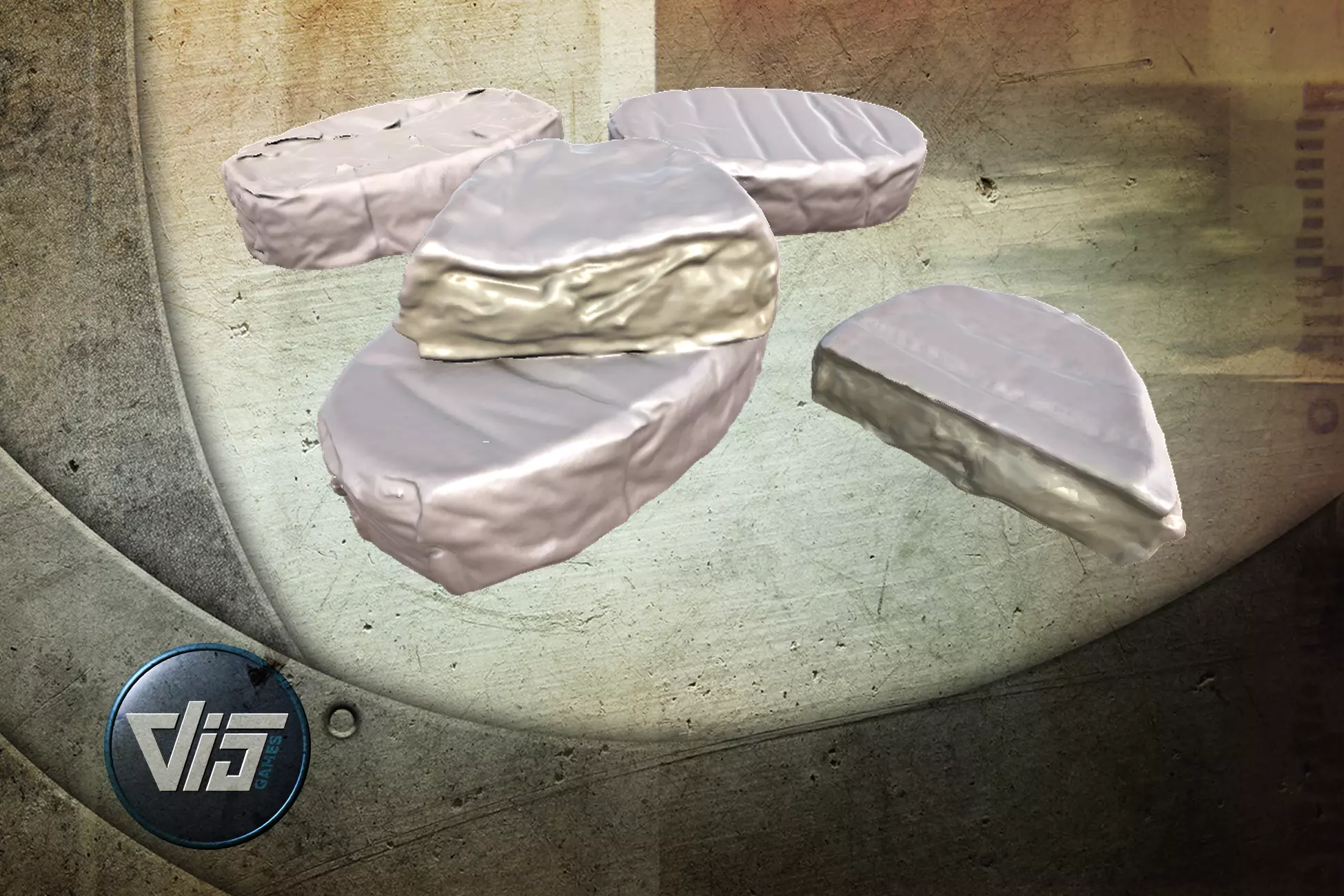 Scanned Camembert Pieces Low-poly 3D model_0