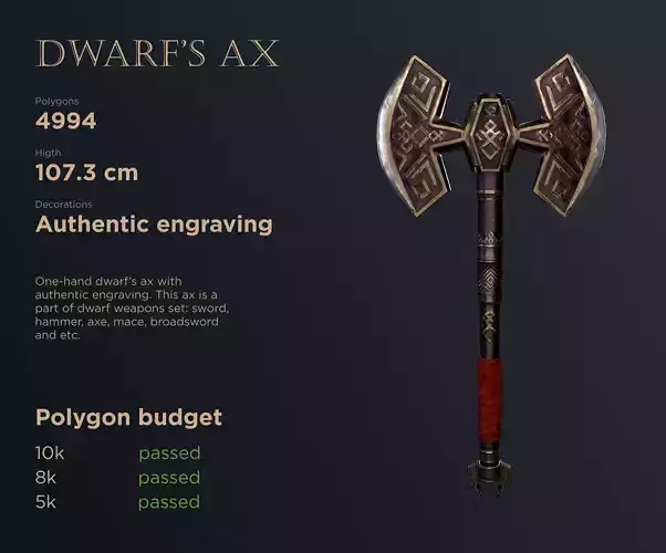 Dwarf ax Low-poly 3D model