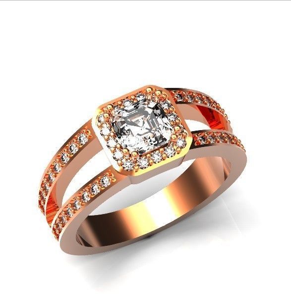 engagement ring with diamond emerald 374 3D print model_45