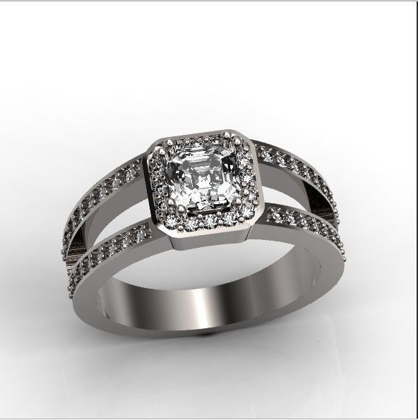 engagement ring with diamond emerald 374 3D print model_14