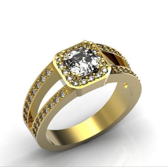 engagement ring with diamond emerald 374 3D print model_15