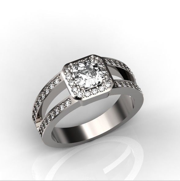engagement ring with diamond emerald 374 3D print model_12