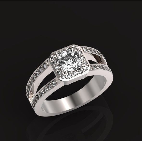 engagement ring with diamond emerald 374 3D print model_2