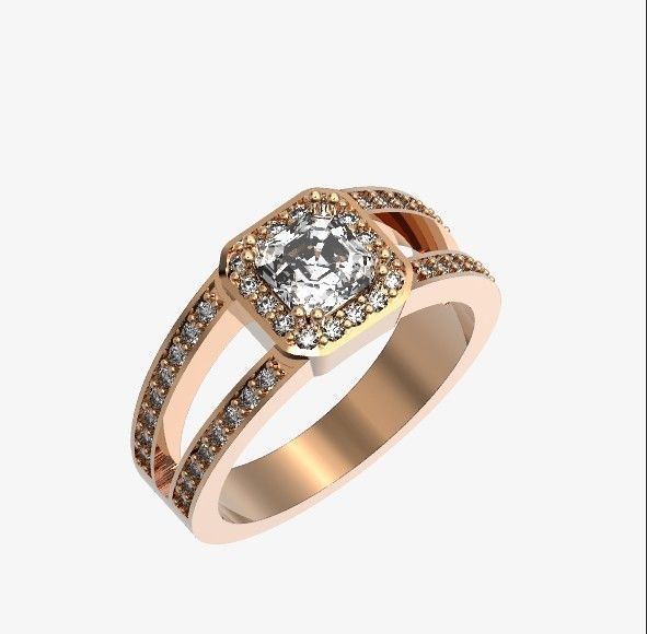 engagement ring with diamond emerald 374 3D print model_34