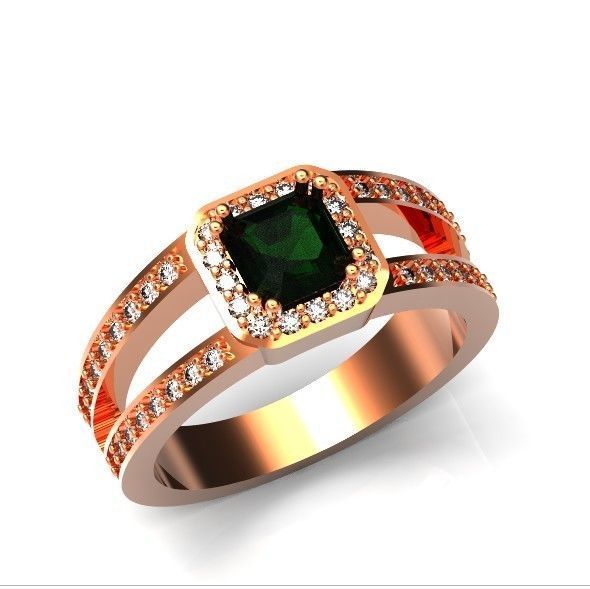 engagement ring with diamond emerald 374 3D print model_43