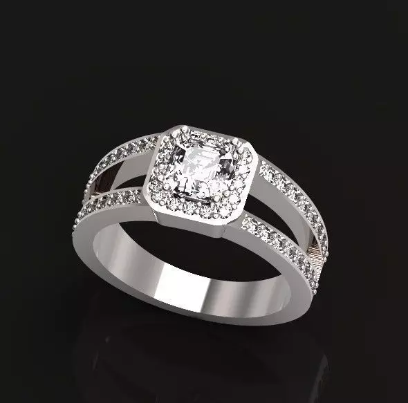engagement ring with diamond emerald 374 3D print model_0
