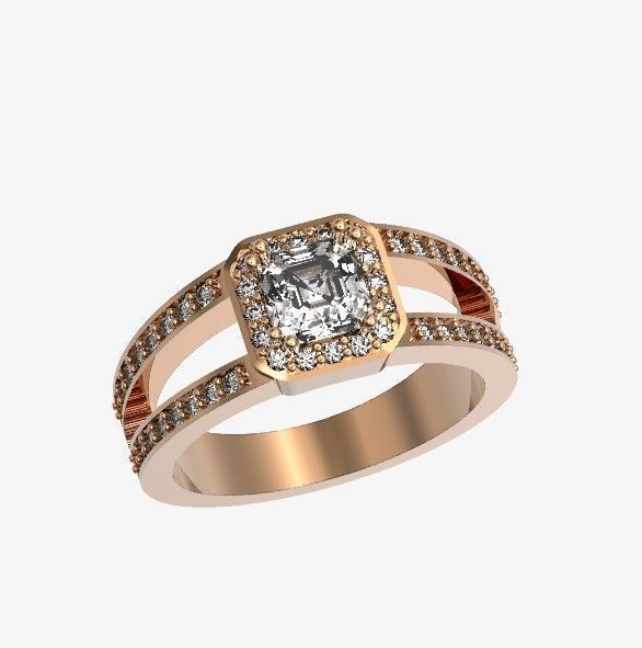 engagement ring with diamond emerald 374 3D print model_36